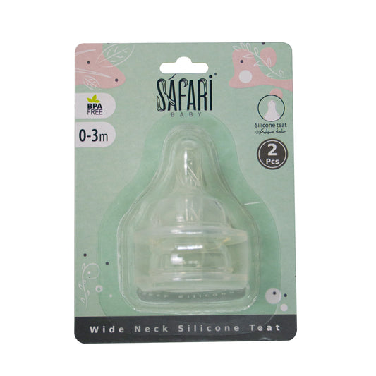 Safari baby silicone WIDE NECK teat 0-3MO- transparent (2pieces)