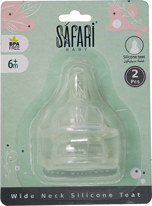 Safari baby silicone WIDE NECK teat 6MO- transparent (2pieces)