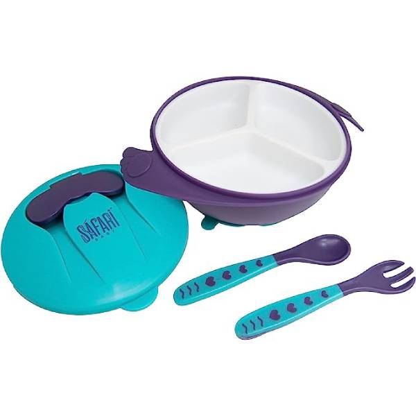Safari BABY dividable bowl with spoon and fork blue