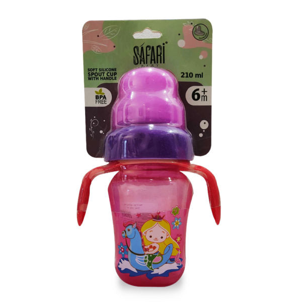 Baby Safari Silicone Spout Cup With Handles - 210ml - 6+ Months - RED