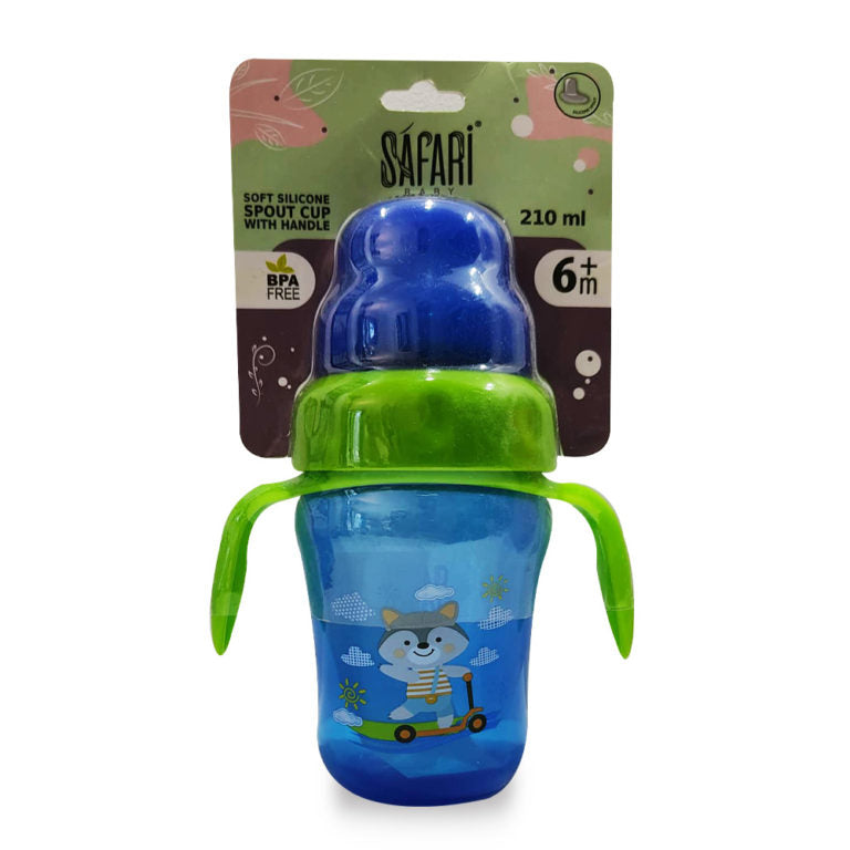 Baby Safari Silicone Spout Cup With Handles - 210ml - 6+ Months - Blue