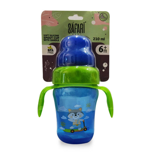 Baby Safari Silicone Spout Cup With Handles - 210ml - 6+ Months - Blue