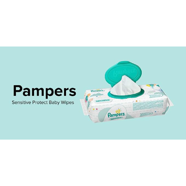 Pampers Sensitive Protect Baby Wipes, Made with 100% Purified Water, 56 Wipe Cou