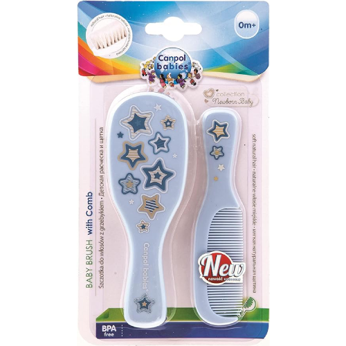 Canpol babies Baby Brush and Comb with Soft Natural Bristles NEWBORN BABY blue