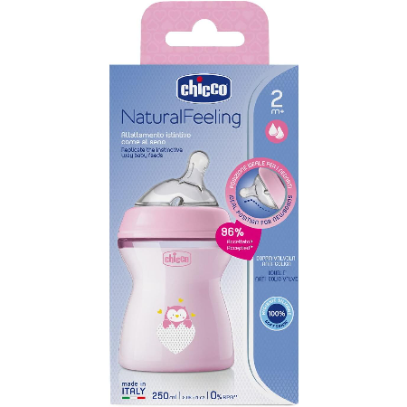 Chicco Natural Feeling Anti-Colic Bottle 2 Months + 250 ml, Soft and Flexible Si