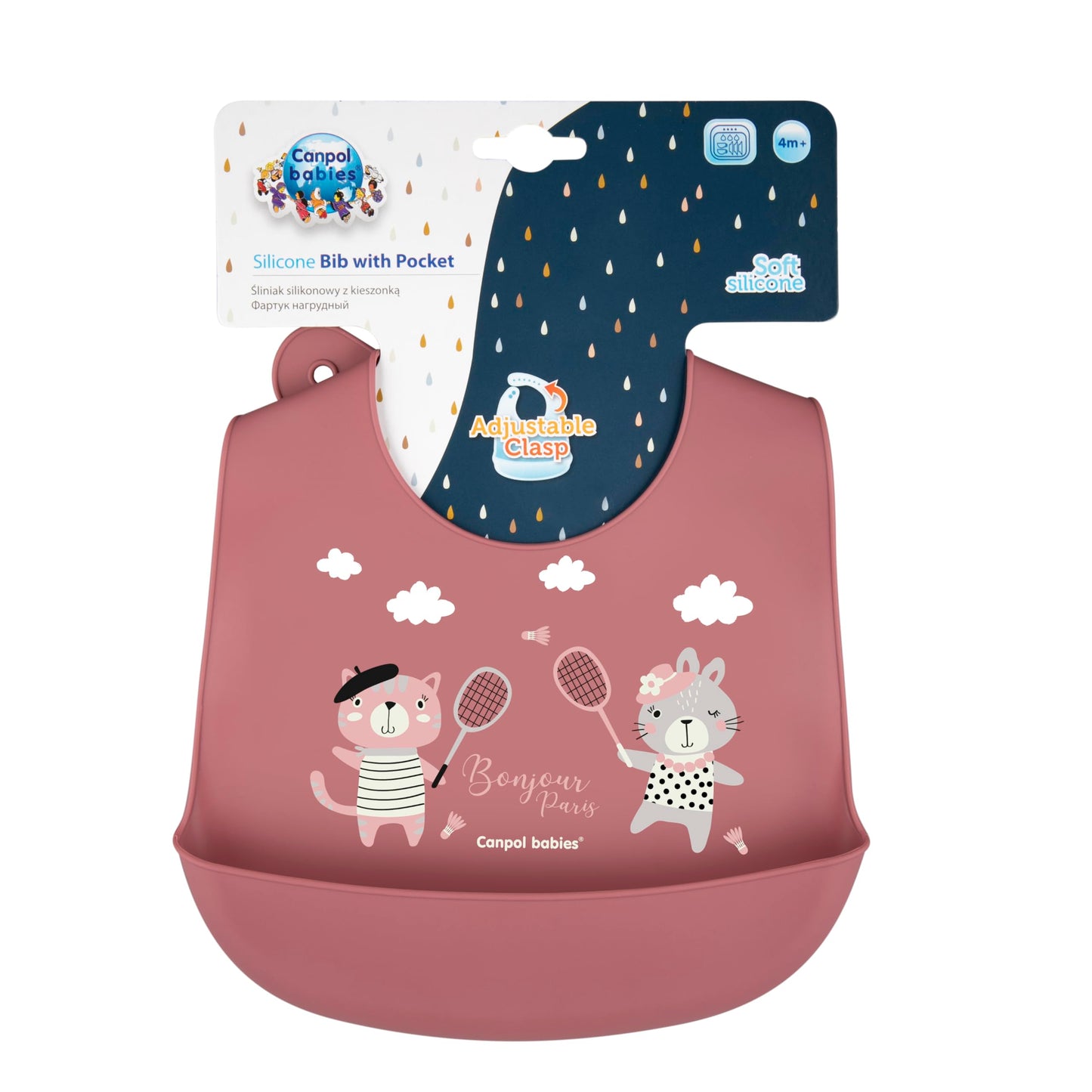 Canpol babies Silicone Bib with Pocket BONJOUR PARIS navy blue