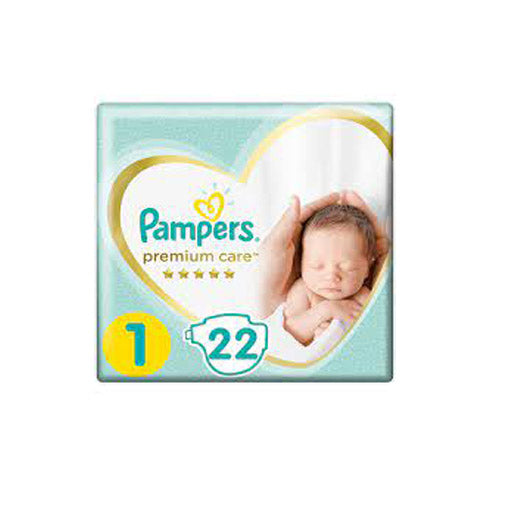 Pampers Premium Care Diapers, Size 1, New Born - 22 Diapers