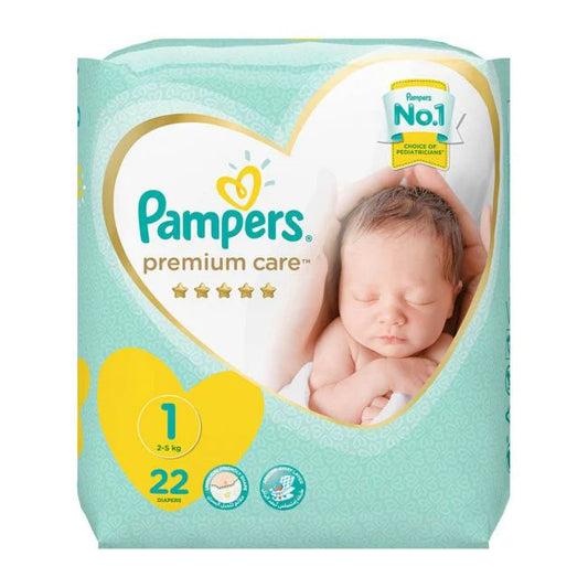 Pampers Premium Care Diapers, Size 1, New Born - 22 Diapers