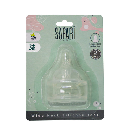 Safari baby silicone WIDE NECK teat 3MO- transparent (2pieces)