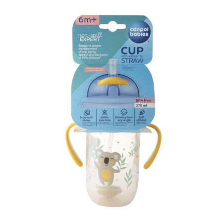 Canpol babies non-spill cup with weighted straw 270ml EXOTIC ANIMALS YELLOW