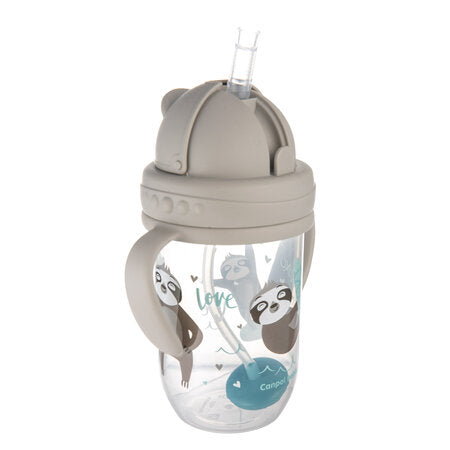 Canpol babies non-spill cup with weighted straw 270ml EXOTIC ANIMALS GRAY