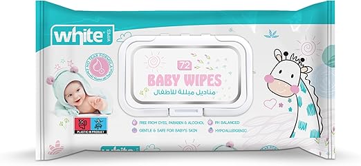 White Baby Wipes, 72 Wipes