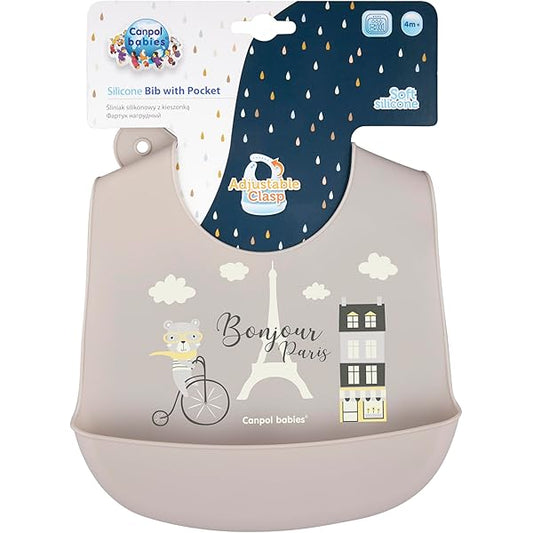 Canpol babies Silicone Bib with Pocket BONJOUR PARIS navy blue