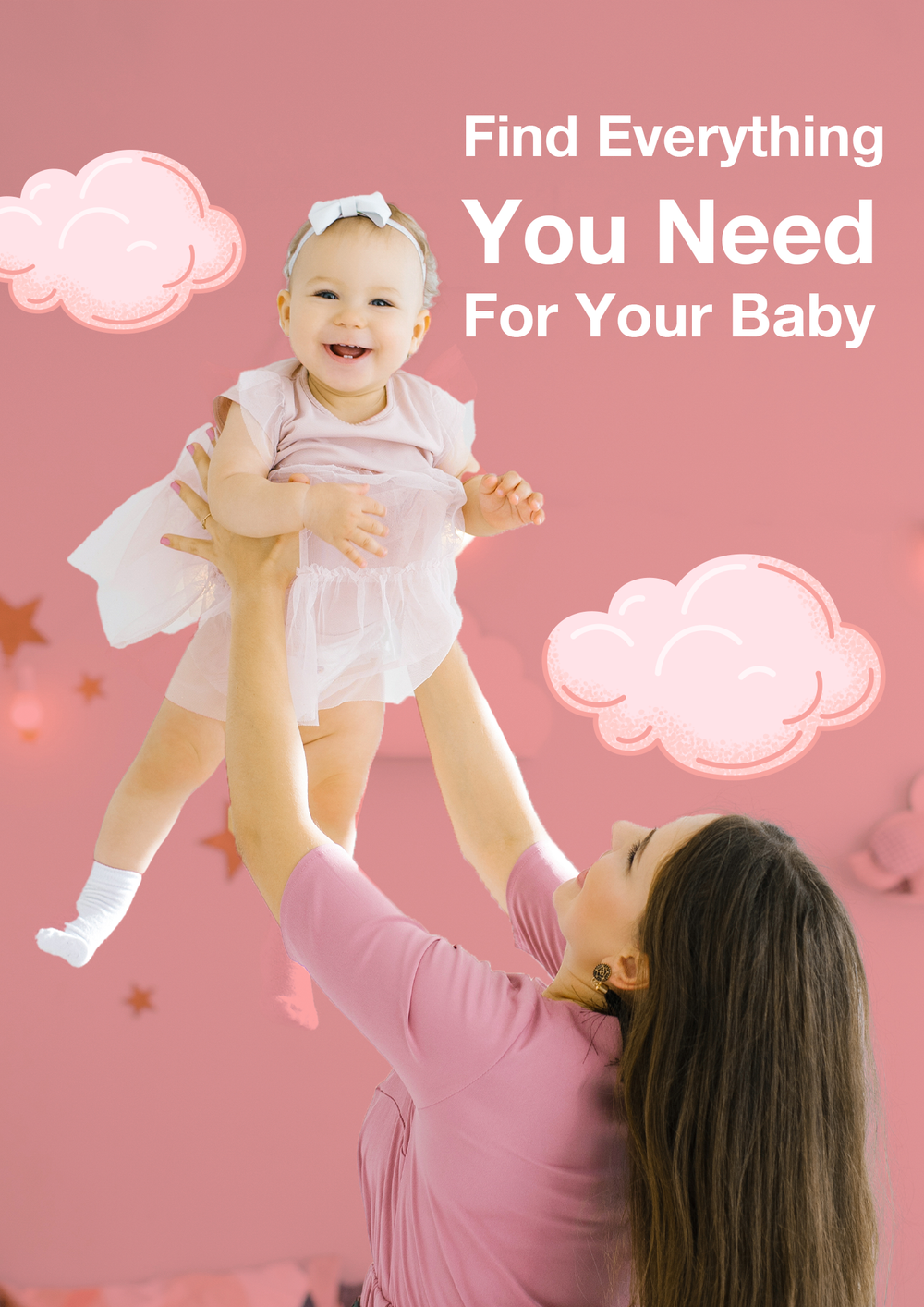 Mother holding baby with Mommy’s Mart baby essentials message