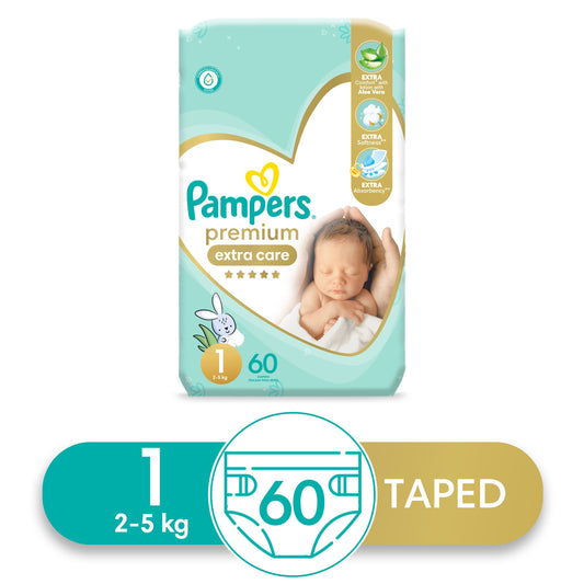 Pampers Premium Extra Care Diapers, Size 1, 60 Pieces